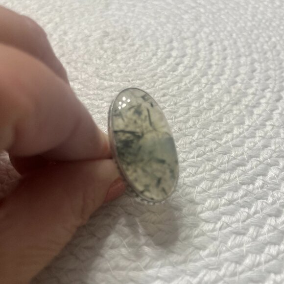 Gorgeous GREEN PREHNITE Handmade Sterling 925 Ring Size 8.25 #899D - Picture 1 of 3